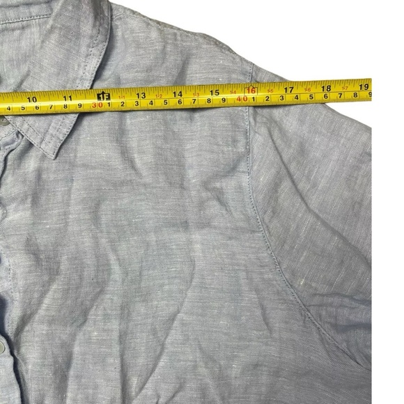 Sigrid Olsen Chambray Button Down Up Blouse Blue 100% Linen Casual Top Size L - Picture 9 of 12